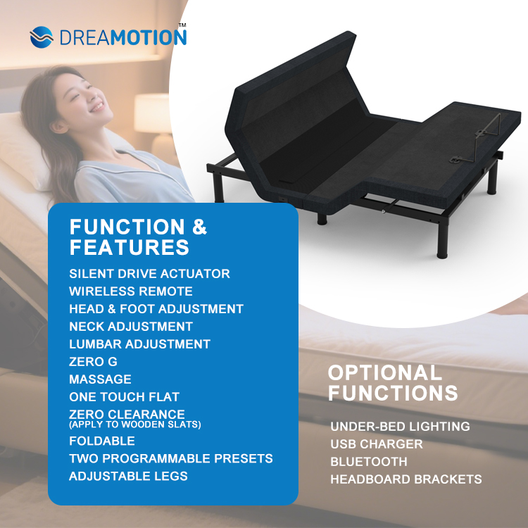 AQUARIUS-B-400 Wholesale Customized Modern Multifunctional With Massage Adjustable Electric Bed Frame For Bedroom Made in China