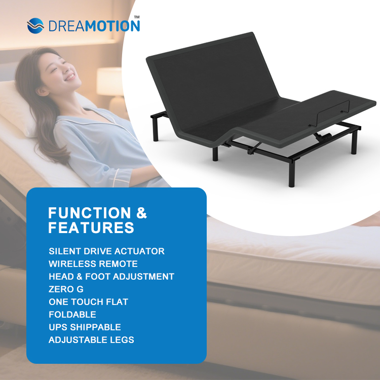 TAURUS-200 Bedroom Furniture Adjustable Electric Bed Frame Base Zero Clearance With Wireless Remote Slim Package Made in China